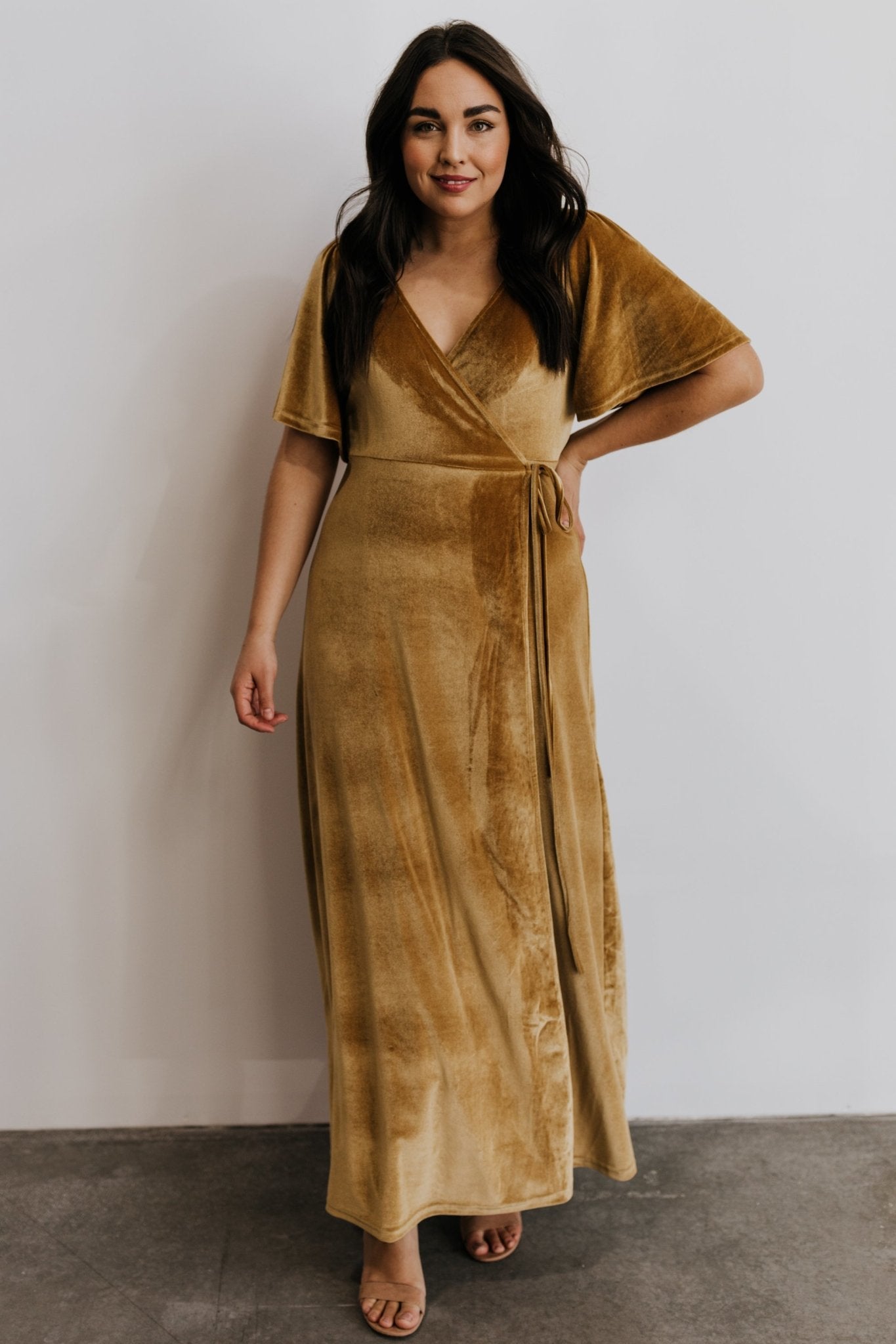 Meghan Velvet Wrap Maxi Dress | Gold ...